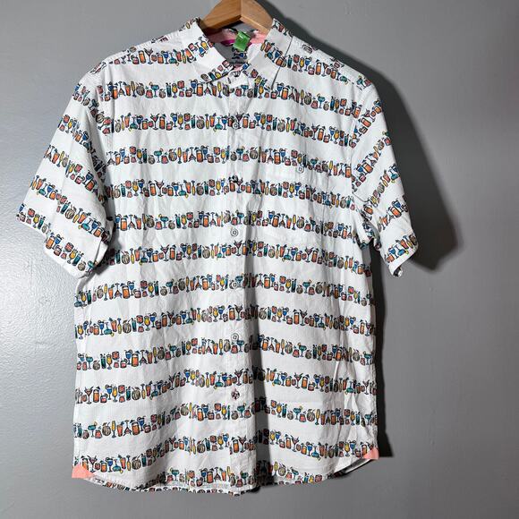 Tommy Bahama Button Shirt L Cocktail Print Short Sleeve Casual Beachwear Summer - Picture 1 of 13